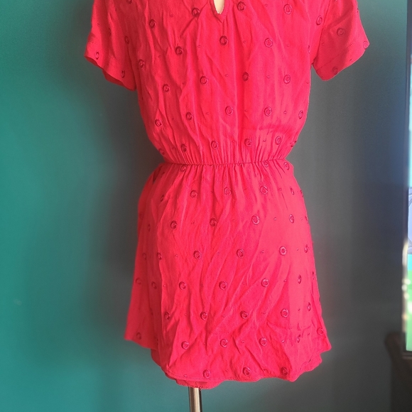 Ett:Twa Anthropologie hot pink polka dot embroidered romper v neck skort - Picture 5 of 7